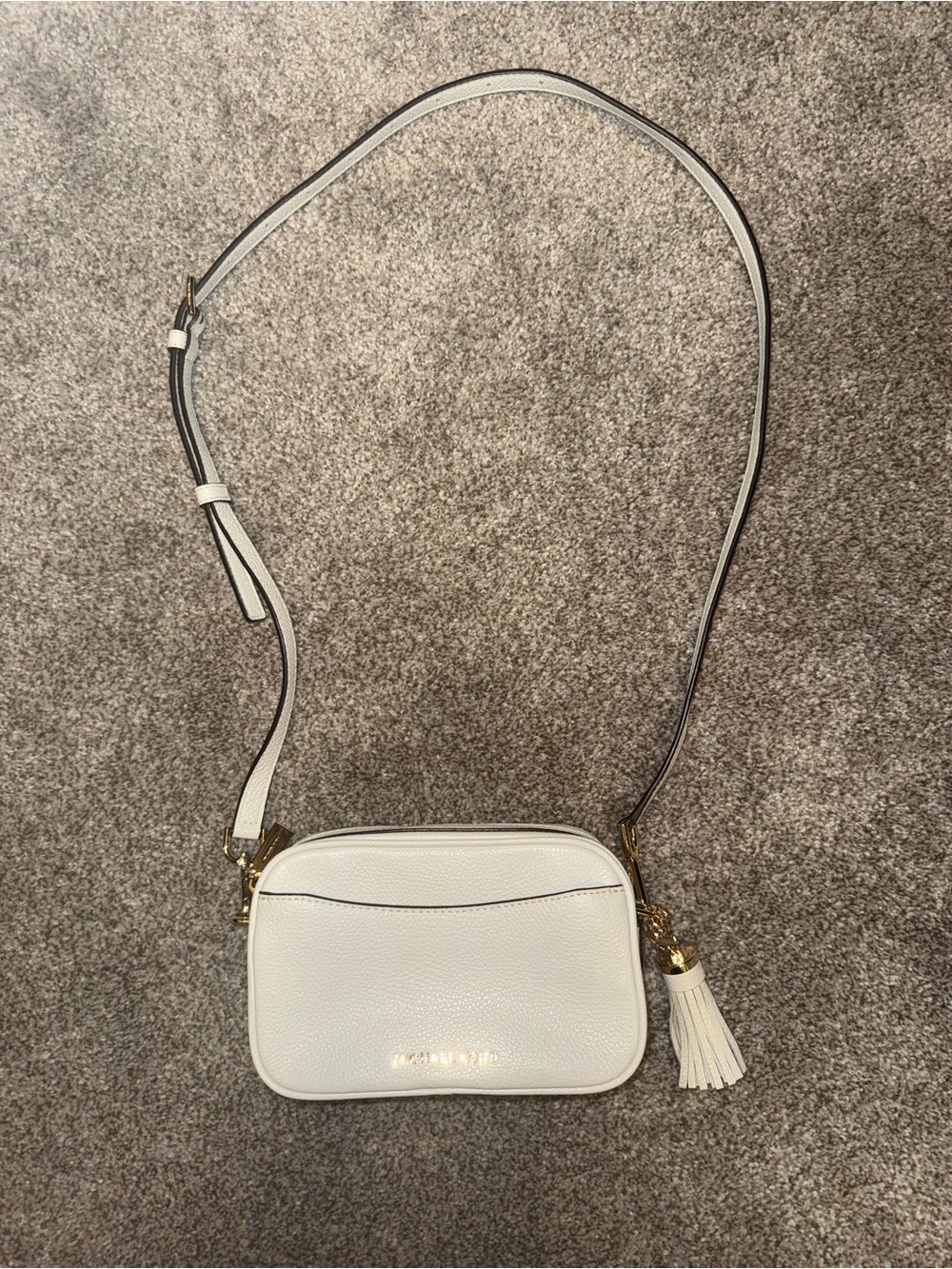 Michael Kors White Leather Crossbody Camera Bag with Tassel